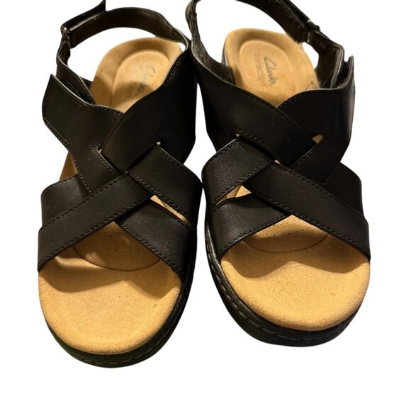 Clarks Womens Meriliah Black Leather Adjustable Strap Wedge Sandal Size 7.5 NWOB - Picture 5 of 10
